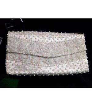 VTG Faux Pearl Clutch Evening Formal Hand Bag 9.5” X 5” Made In Hong Kong